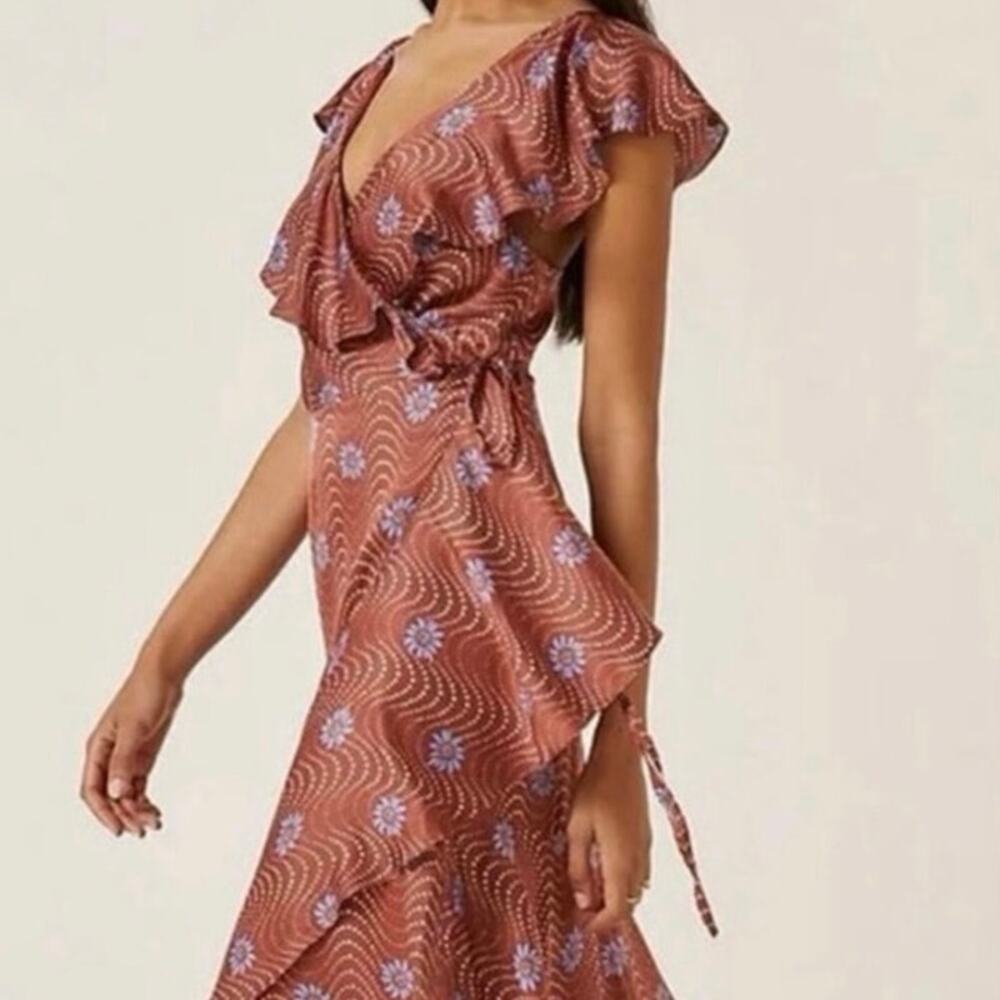Anthropologie Ruffle-Sleeve Printed-Wrap Maxi Dress Size L